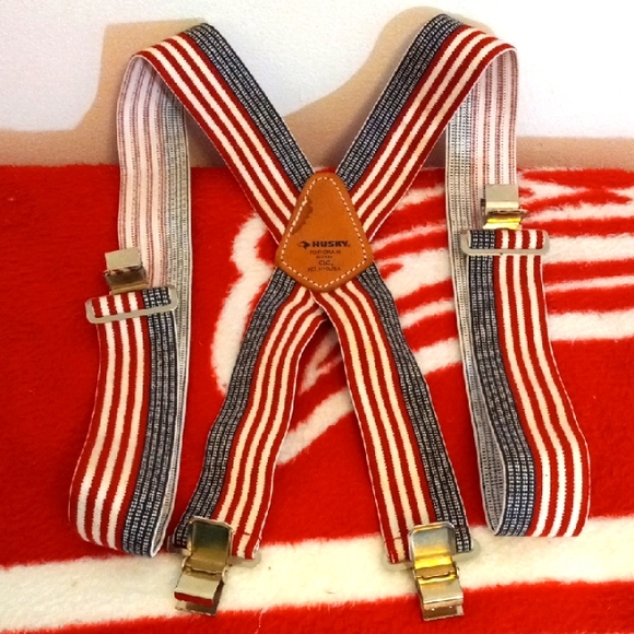 Husky Red and White Striped Suspenders - Picture 1 of 5